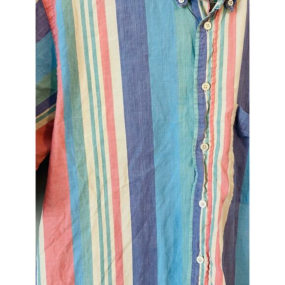 Vintage 1990's Nautica Pastel Striped Short Sleeve Button Shirt Mens Large - Picture 8 of 12